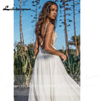 NumberSea Spaghetti Straps High Split Backless beads Wedding Dresses