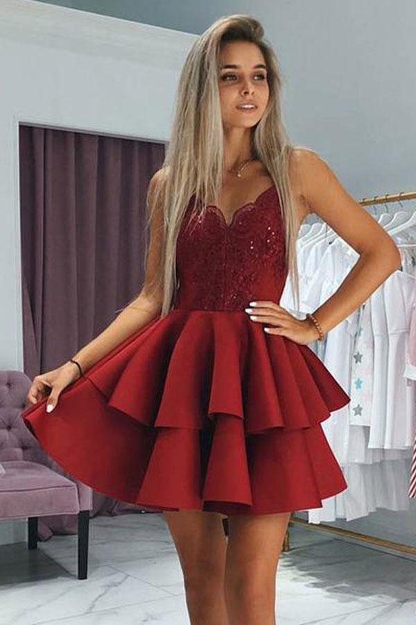 Spaghetti Straps Appliqued Homecoming Dresses With Beading