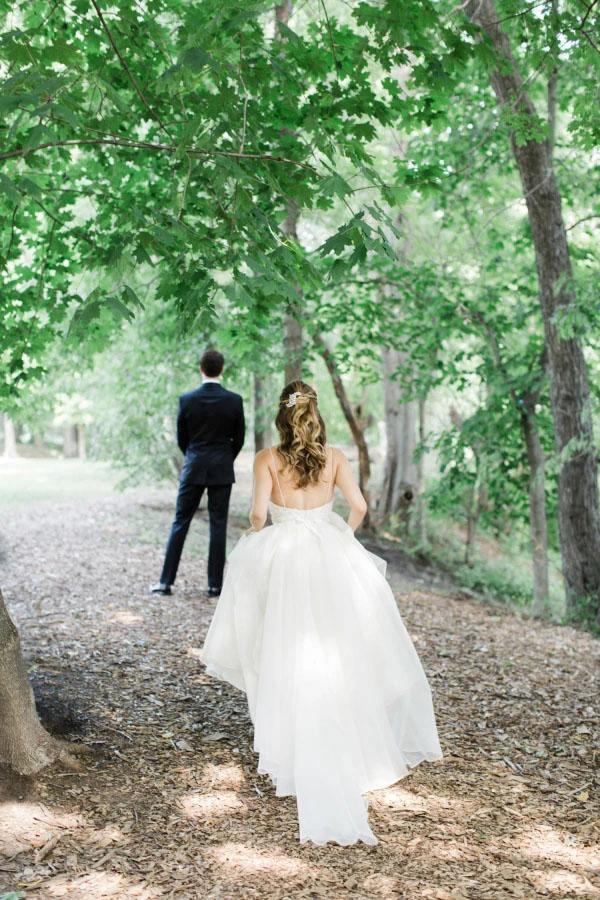 Spaghetti Straps V-neck A-line Wedding Dress with Crystals Belt