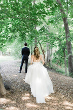 Spaghetti Straps V-neck A-line Wedding Dress with Crystals Belt