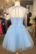 Sparkle Beaded Cap Sleeves Light Homecoming Dress