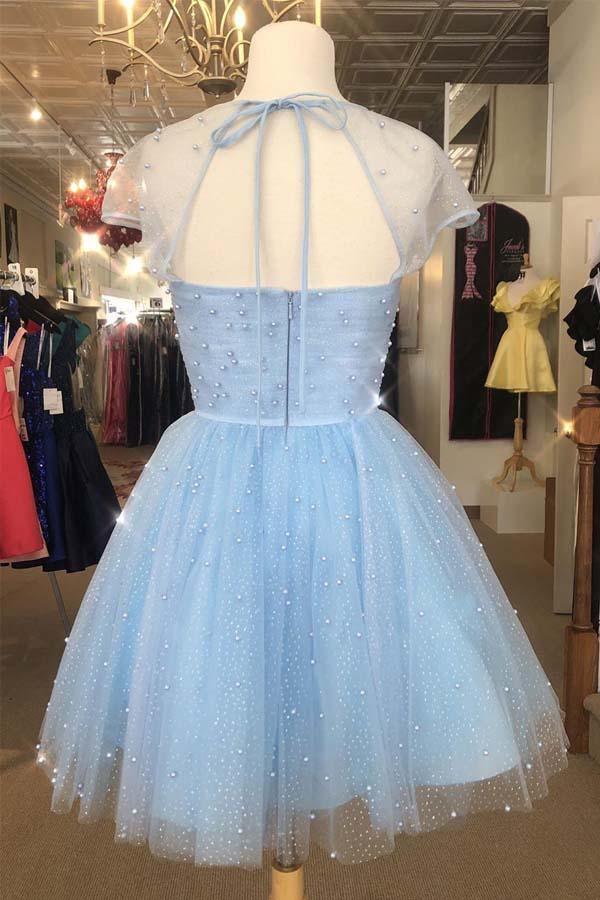 Sparkle Beaded Cap Sleeves Light Homecoming Dress
