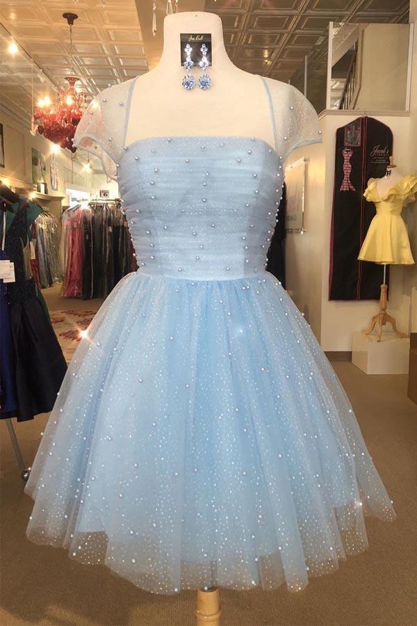 Sparkle Beaded Cap Sleeves Light Homecoming Dress