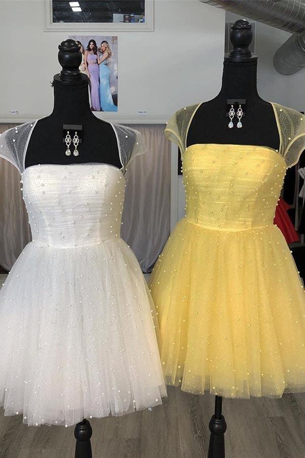 Sparkle Beaded Cap Sleeves Light Homecoming Dress