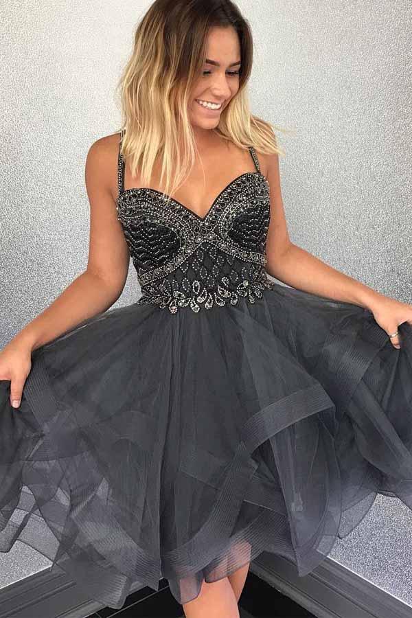 Sparkly Beads Short Tulle Homecoming Dress With Beading
