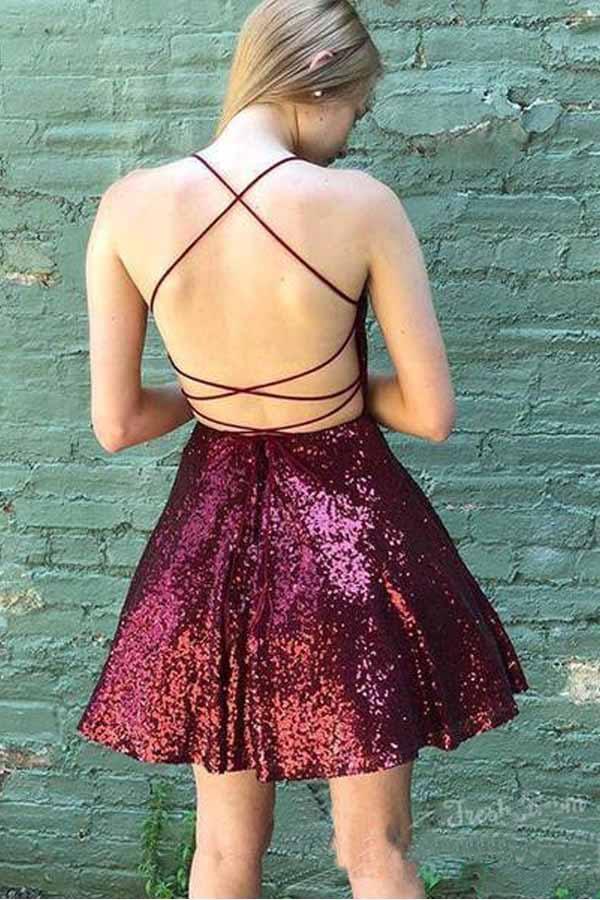 Sparkly Homecoming Dresses Backless A-line Mini Party Dress