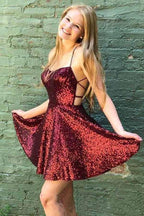 Sparkly Homecoming Dresses Backless A-line Mini Party Dress