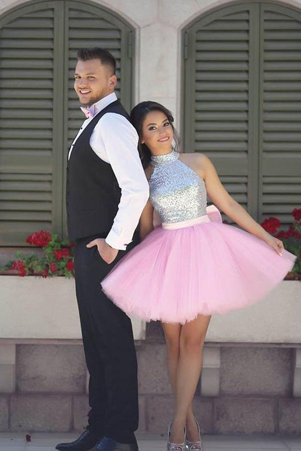 Sparkly High Neck Short Homecoming Dress Party Dress