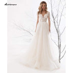 NumberSea Split Backless O neck Lace Wedding Dresses