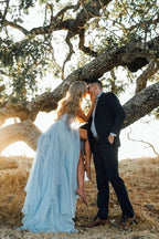 Split Rustic Wedding Dresses Beach Wedding Gown with Court Train