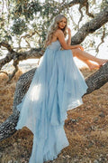 Split Rustic Wedding Dresses Beach Wedding Gown with Court Train