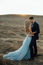 Split Rustic Wedding Dresses Beach Wedding Gown with Court Train
