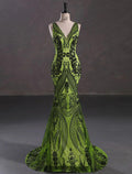 Mermaid / Trumpet Evening Gown Elegant Dress Engagement Court Train Sleeveless V Neck Sequined with Sequin