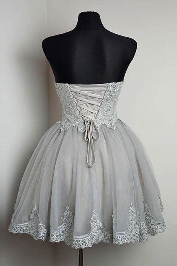 Strapless Sweetheart Neck Homecoming Dresses Lace Appliqued