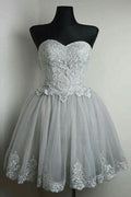 Strapless Sweetheart Neck Homecoming Dresses Lace Appliqued