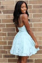 Straps A-line Lace Short Prom Dress Pink Homecoming Dress