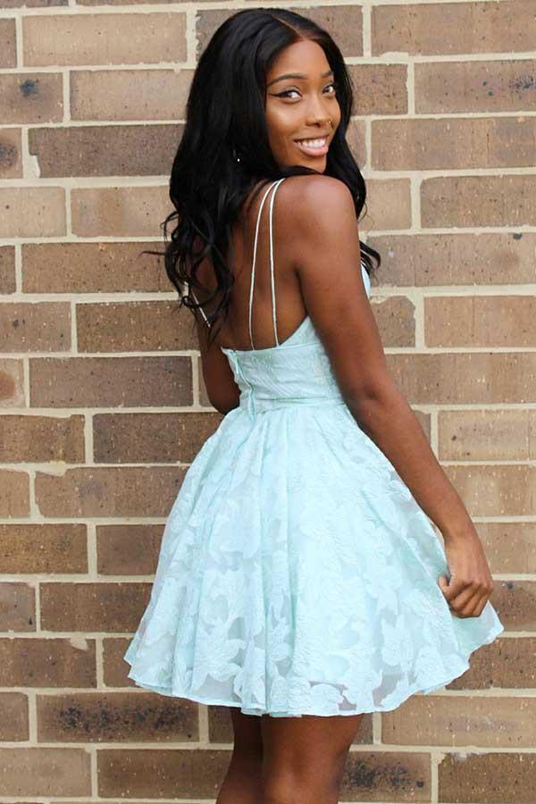 Straps A-line Lace Short Prom Dress Pink Homecoming Dress