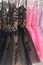 Straps Lace Applique Homecoming Dress Short Prom Dress
