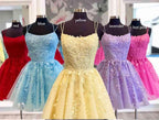 Straps Lace Applique Homecoming Dress Short Prom Dress