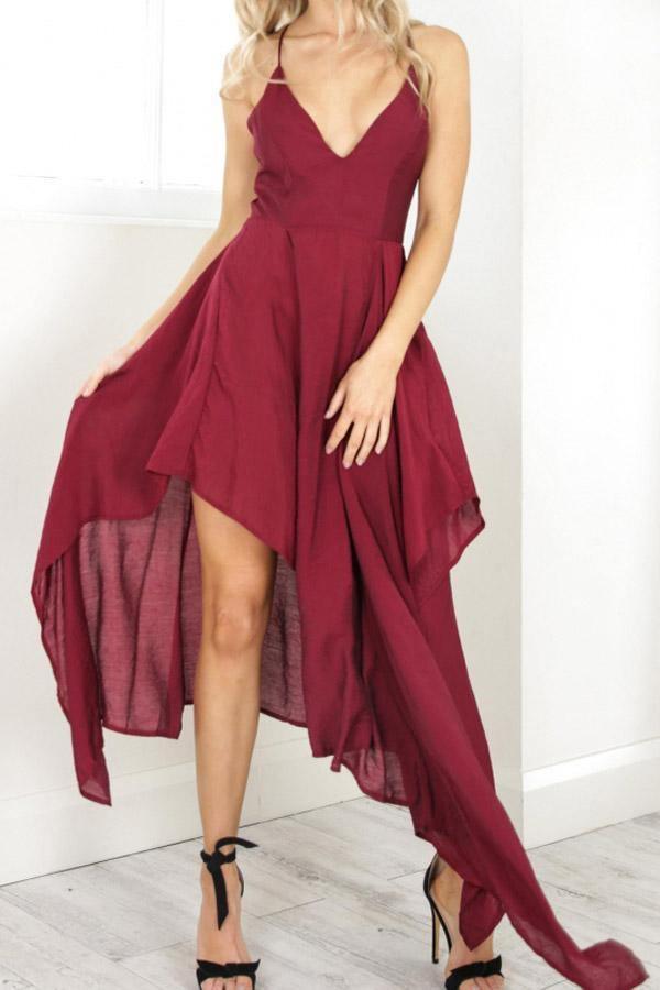 Straps V Neck  High Low Party Dress Homecoming Dresses