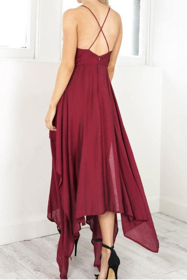 Straps V Neck  High Low Party Dress Homecoming Dresses