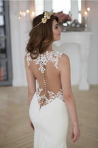 Stunning Mermaid Sleeveless Lace Wedding Dress Zipper Button