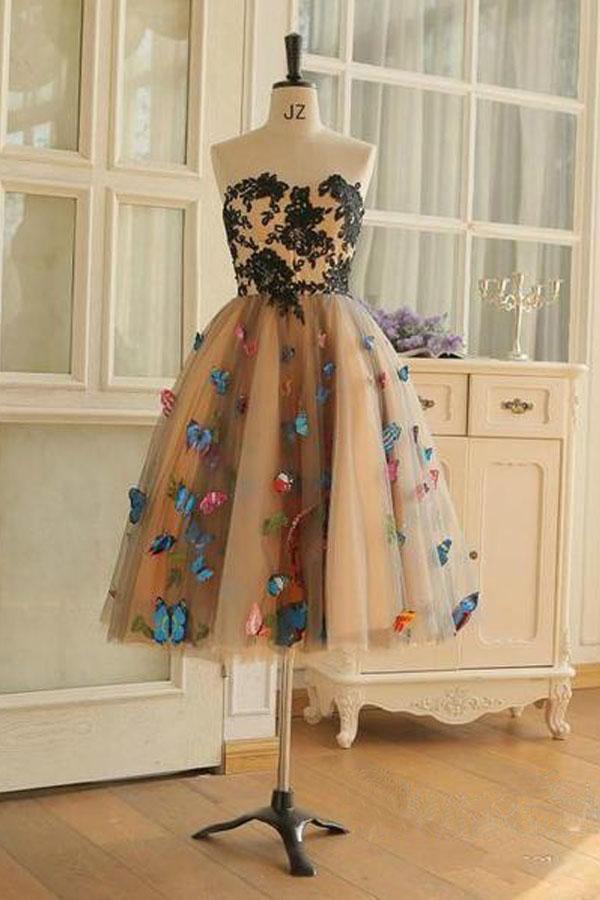 Sweetheart Neckline A Line Homecoming Dresses Butterflies Short Prom Dresses