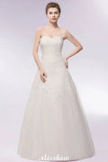 Sweetheart Strapless A-line Long Lace Tulle Wedding Dresses