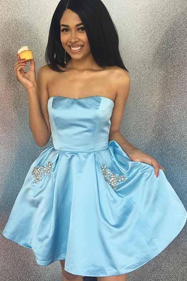 Sweetheart Strapless  Short Homecoming Dress with Pockets