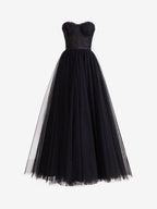 A Line Sweetheart Corset Tulle Prom Dress with Slit