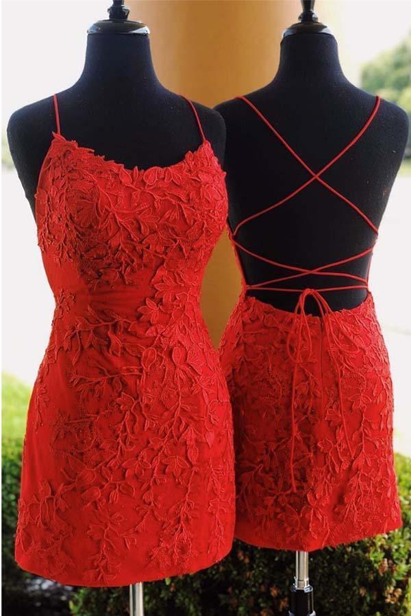 Tie Back  Appliqued Sheath Short Prom Dress Homecoming Dress