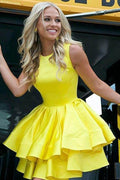 Tiered Skirt Homecoming Dresses Short Prom Dress Satin Prom Gown