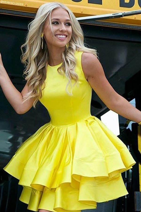 Tiered Skirt Homecoming Dresses Short Prom Dress Satin Prom Gown