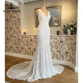 trajes de novias largos Mermaid/Trumpet Wedding Dress V Neck Tank Open Back Lace Sleeveless vestido de boda corte sirena&nbsp;
