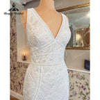 trajes de novias largos Mermaid/Trumpet Wedding Dress V Neck Tank Open Back Lace Sleeveless vestido de boda corte sirena&nbsp;