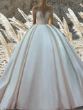 Engagement Formal Wedding Dresses Ball Gown Off Shoulder Short Sleeve Chapel Train Satin Bridal Gowns With Solid Color