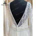 NumberSea trouwjurk Vintage Long Sleeve Lace Tulle Wedding Dress Backless Sweep Train Beach Wedding Gown vestido de novia robe femme 2025