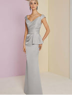 Sheath Party Dress Evening Gown Elegant Dress Wedding Guest Engagement Floor Length Sleeveless Plunging Neck Satin with Ruched