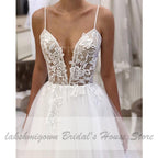 NumberSea Tulle Beach Wedding Dress Spaghetti Straps Sexy