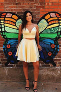 Two Piece Short Prom Dress Homecoming Dress with Tie Back