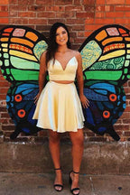 Two Piece Short Prom Dress Homecoming Dress with Tie Back