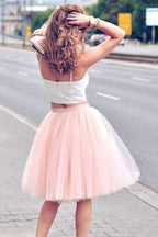 Two Piece Tulle Spaghetti-Strap Sleeveless Homecoming Dresses