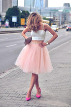Two Piece Tulle Spaghetti-Strap Sleeveless Homecoming Dresses