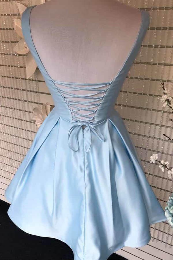 V-Neck Satin Cute Homecoming Dress with Pockets