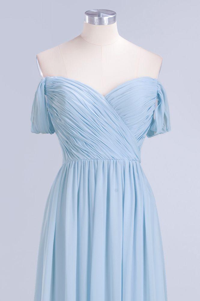V-Neck Chiffon aline Bridesmaid Dress Sky Blue Floor Length Evening Swing Dress
