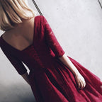 V Neck Half Sleeves  Lace Homecoming Dress Short Prom Dress