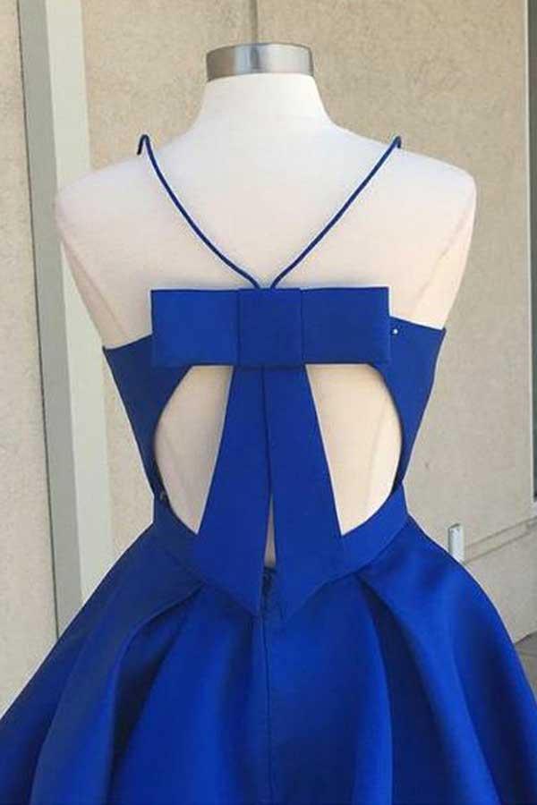 V-Neck Open Back Satin Homecoming Dress with Bowknot