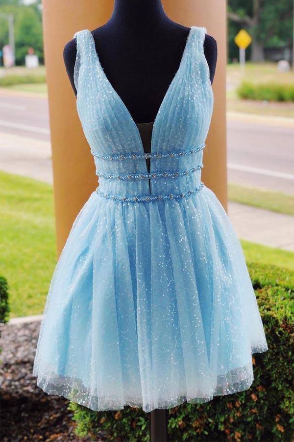 V-Neck Sparkling Beading Short Prom Dress Homecoming Dress