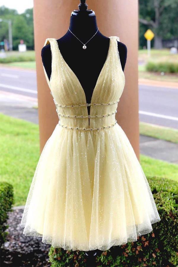 V-Neck Sparkling Beading Short Prom Dress Homecoming Dress