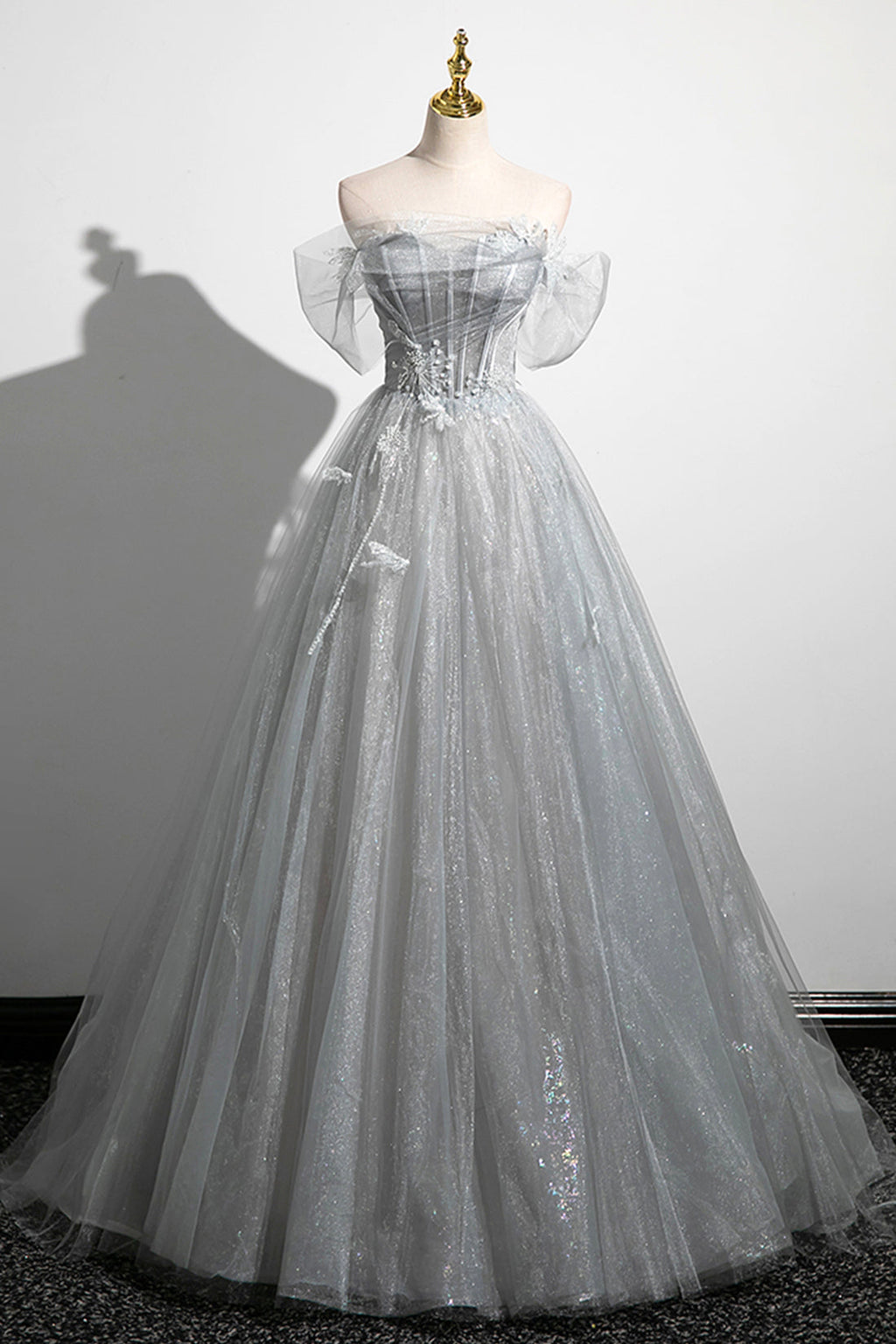 A-Line Off the Shoulder Tulle Prom Dress, Lovely Corset Floor Length Party Dress